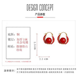 Festive Red Pearl Zircon Earrings Light Earrings