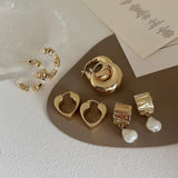 Minar Retro Metallic Hoop Earrings for Women Heart Pearl Beaded Earring