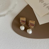 Minar Retro Metallic Hoop Earrings for Women Heart Pearl Beaded Earring