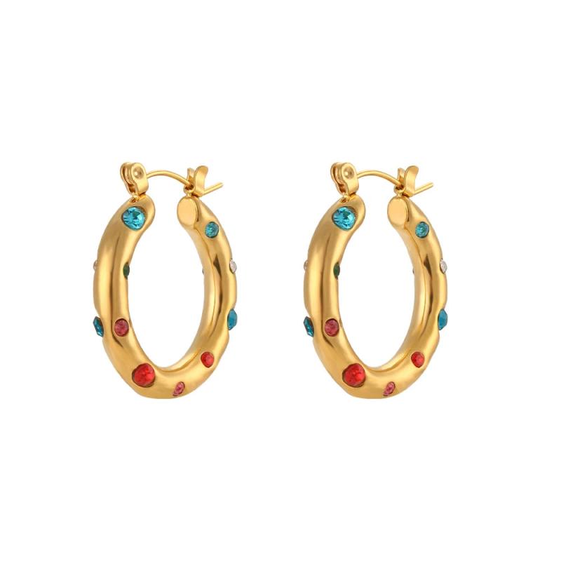 Colorful Zircon Stone Pearl Paved Hoop Earrings for Women