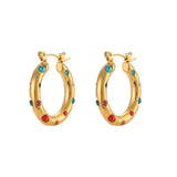 Colorful Zircon Stone Pearl Paved Hoop Earrings for Women