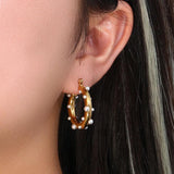 Colorful Zircon Stone Pearl Paved Hoop Earrings for Women