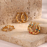 Colorful Zircon Stone Pearl Paved Hoop Earrings for Women