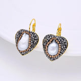 Baroque Freshwater Pearl Heart Earrings Rhinestone Hoop Jewelry Gift