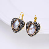 Baroque Freshwater Pearl Heart Earrings Rhinestone Hoop Jewelry Gift