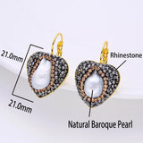 Baroque Freshwater Pearl Heart Earrings Rhinestone Hoop Jewelry Gift