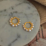French Pearls Charms Hoop Earrings for Women Small Stylish Jewelry