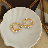 French Pearls Charms Hoop Earrings for Women Small Stylish Jewelry