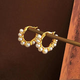 French Pearls Charms Hoop Earrings for Women Small Stylish Jewelry