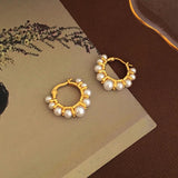 French Pearls Charms Hoop Earrings for Women Small Stylish Jewelry