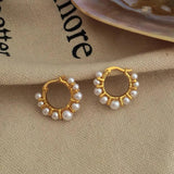 French Pearls Charms Hoop Earrings for Women Small Stylish Jewelry