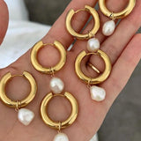 High End PVD Waterproof Pearl Drop Earring