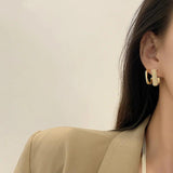 Geometric Pearl Hoop Earrings Woman Leading Jewelry Thick Square Shaved Hoop