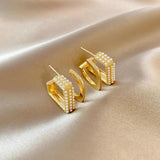 Geometric Pearl Hoop Earrings Woman Leading Jewelry Thick Square Shaved Hoop