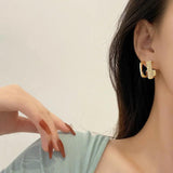 Geometric Pearl Hoop Earrings Woman Leading Jewelry Thick Square Shaved Hoop