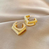 Geometric Pearl Hoop Earrings Woman Leading Jewelry Thick Square Shaved Hoop