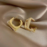 Geometric Pearl Hoop Earrings Woman Leading Jewelry Thick Square Shaved Hoop
