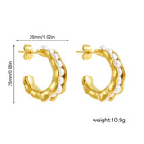 C Shape Hammered Hollow Pearl Beaded Hoop Earrings