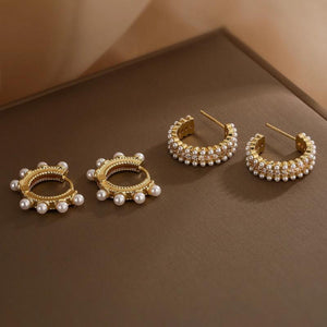 Minimalist Pearl Hoop Earrings For Women - Elegant Vintage Style