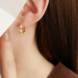 French Vintage Round Pearl Metal Earrings for Women Style Earrings