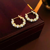 French Vintage Round Pearl Metal Earrings for Women Style Earrings