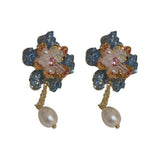 Needle Pearl Zircon Crystal Flower Earrings Sweet Party Accessories