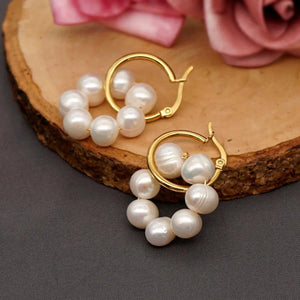Golden Punk Earclip Earrings with Pearls Drop Vintage Stainless Steel Jewelry