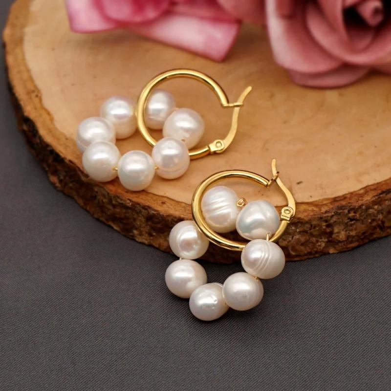 Golden Punk Earclip Earrings with Pearls Drop Vintage Stainless Steel Jewelry