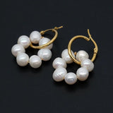 Golden Punk Earclip Earrings with Pearls Drop Vintage Stainless Steel Jewelry