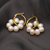 Golden Punk Earclip Earrings with Pearls Drop Vintage Stainless Steel Jewelry