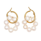 Golden Punk Earclip Earrings with Pearls Drop Vintage Stainless Steel Jewelry