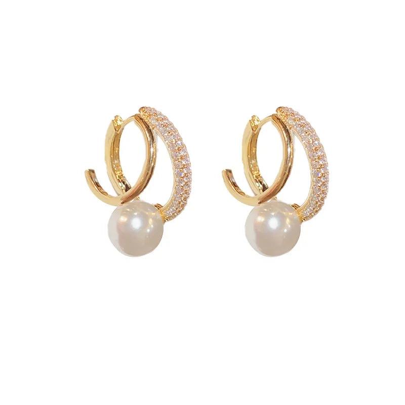 High-End Light Ring Pearl Earrings