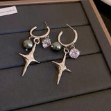Punk Zircon Pearl Cross Pendant Earrings