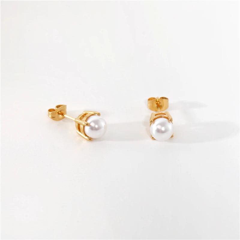 High End PVD Non Tarnish Pearl Stud Earrings