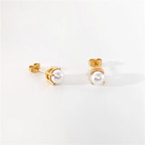 High End PVD Non Tarnish Pearl Stud Earrings