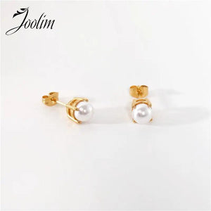 High End PVD Non Tarnish Pearl Stud Earrings