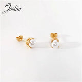 High End PVD Non Tarnish Pearl Stud Earrings