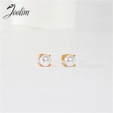 High End PVD Non Tarnish Pearl Stud Earrings