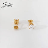 High End PVD Non Tarnish Pearl Stud Earrings