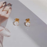 High End PVD Non Tarnish Pearl Stud Earrings