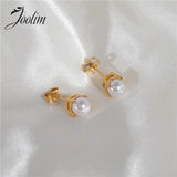 High End PVD Non Tarnish Pearl Stud Earrings