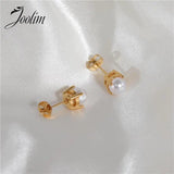 High End PVD Non Tarnish Pearl Stud Earrings