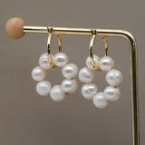 Freshwater Pearl Round Earrings Stainless Steel Hoop Earring Jewelry
