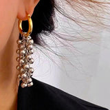 Metal Beads Hoop Earrings Two-tone Fancy Style Gift