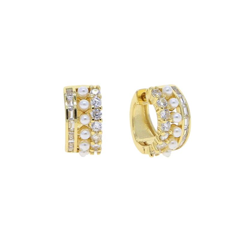 Summer Mixed Pearl CZ Stone Small Huggie Hoop Earring
