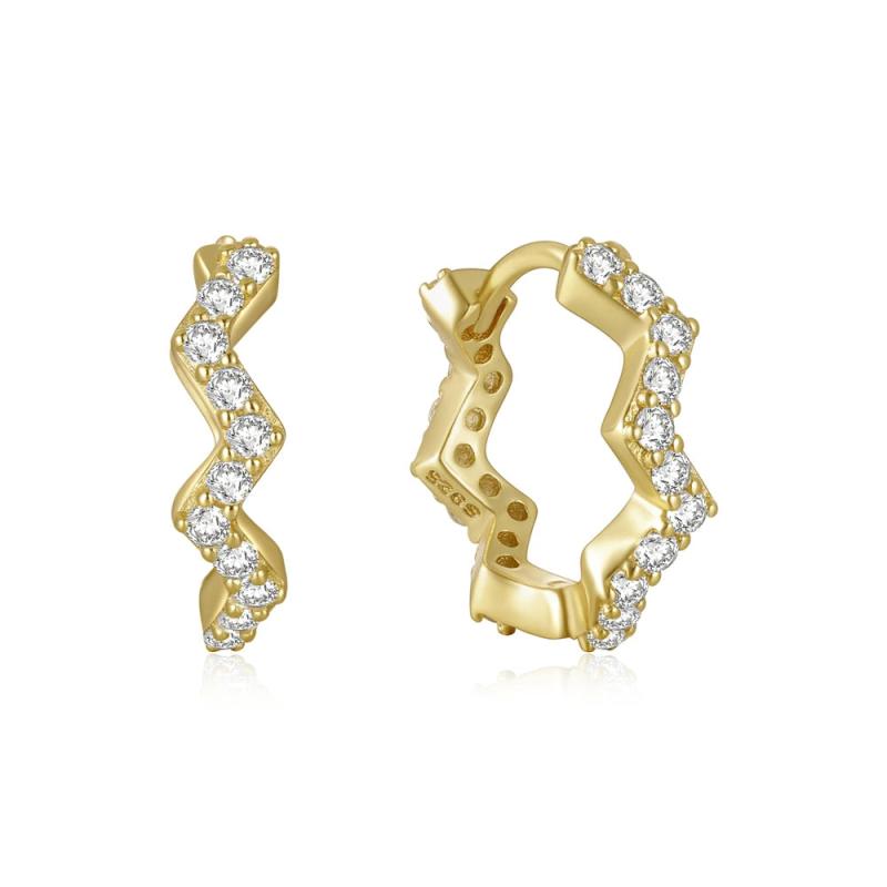 925 Silver Small Hoop Earrings Classic Circle Wave Studded