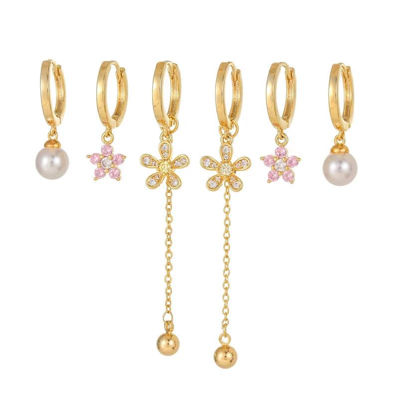 Flower Pearl Tassels Hoop Earrings for Women