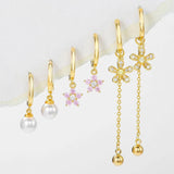 Flower Pearl Tassels Hoop Earrings for Women