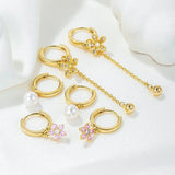 Flower Pearl Tassels Hoop Earrings for Women