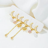 Flower Pearl Tassels Hoop Earrings for Women